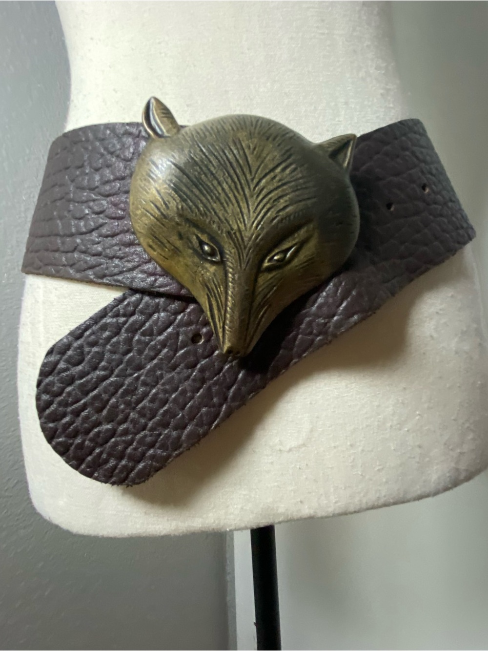 Moss Mills Antique Gold Fox Buckle Brown Leather Waist Belt Size Large